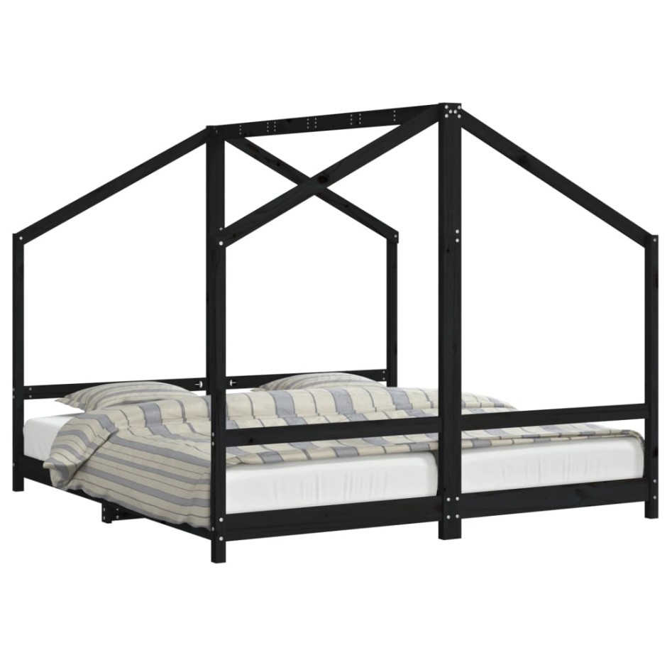 Estructura de cama de niños madera de pino negro 2x(90x190)
