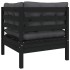 Juego muebles de jardín 3 pzas cojines negro madera pino