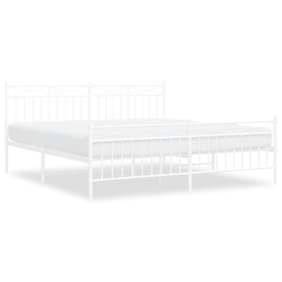 Estructura cama metal con cabecero y estribo blanco 180x200