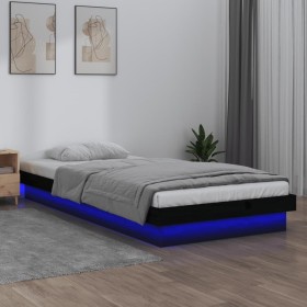 Estructura de cama con LED madera maciza negra 100x200