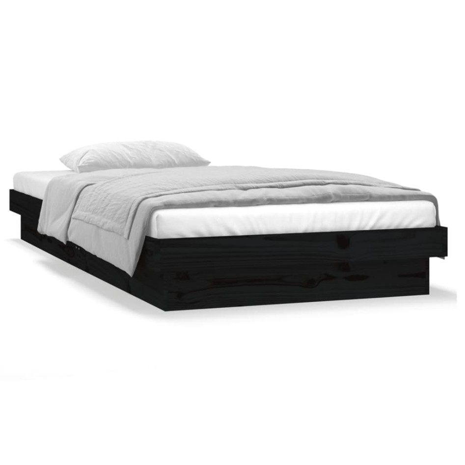 Estructura de cama con LED madera maciza negra 100x200