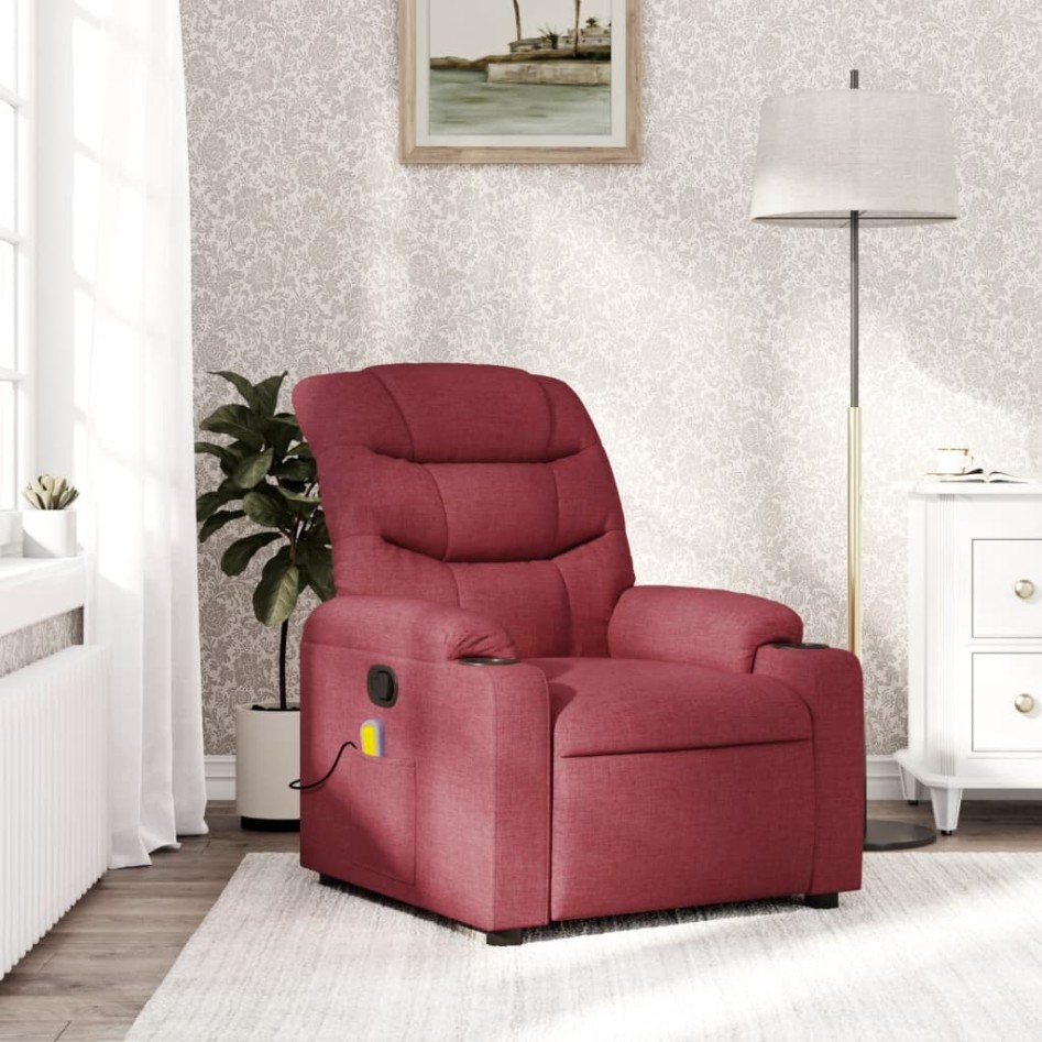 Sillón de masaje reclinable de tela color vino
