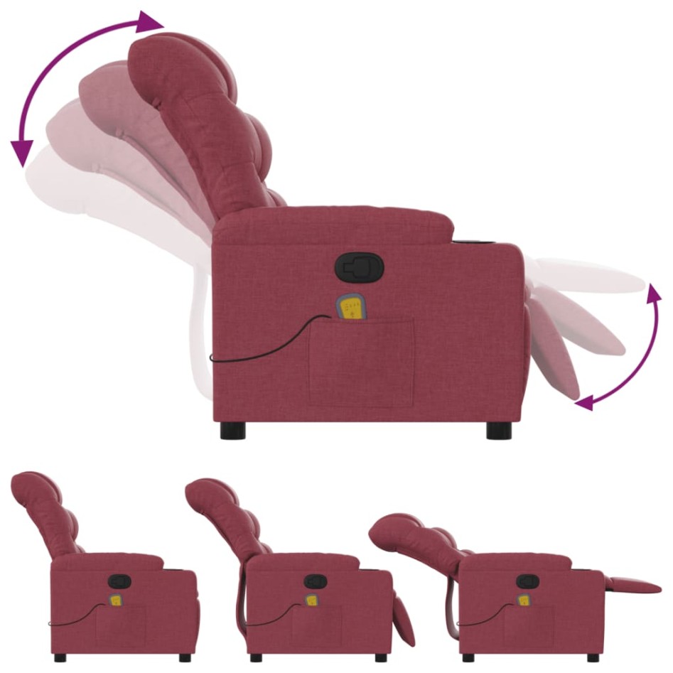 Sillón de masaje reclinable de tela color vino