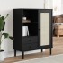 Aparador alto SENJA aspecto de ratán madera negro 90x40x112