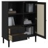 Aparador alto SENJA aspecto de ratán madera negro 90x40x112