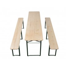 Mesa de jardín plegable con 2 bancos madera de abeto