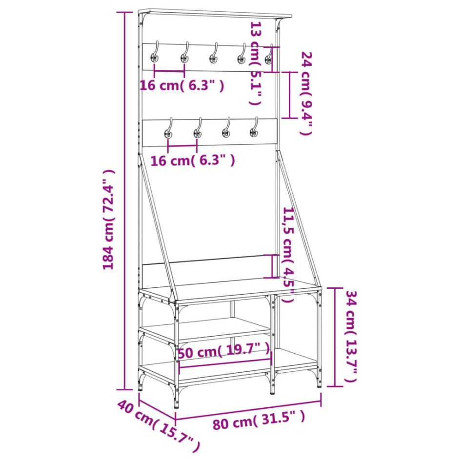 Perchero con zapatero roble marrón 80x40x184
