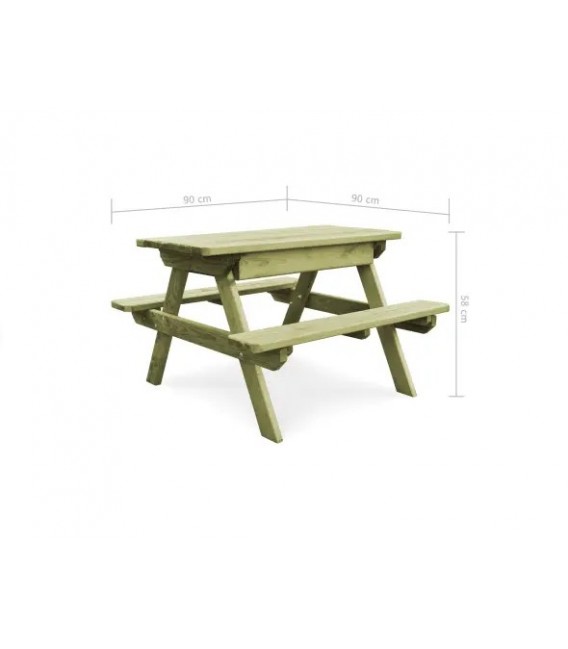 Mesa de picnic con bancos madera pino impregnada