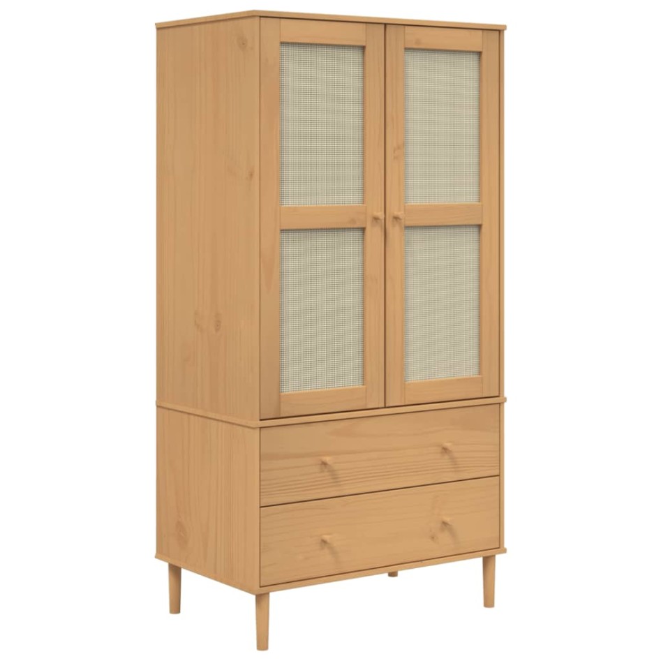 Armario SENJA aspecto de ratán madera pino marrón 90x55x175