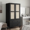 Armario SENJA aspecto de ratán madera pino negro 90x55x175 cm