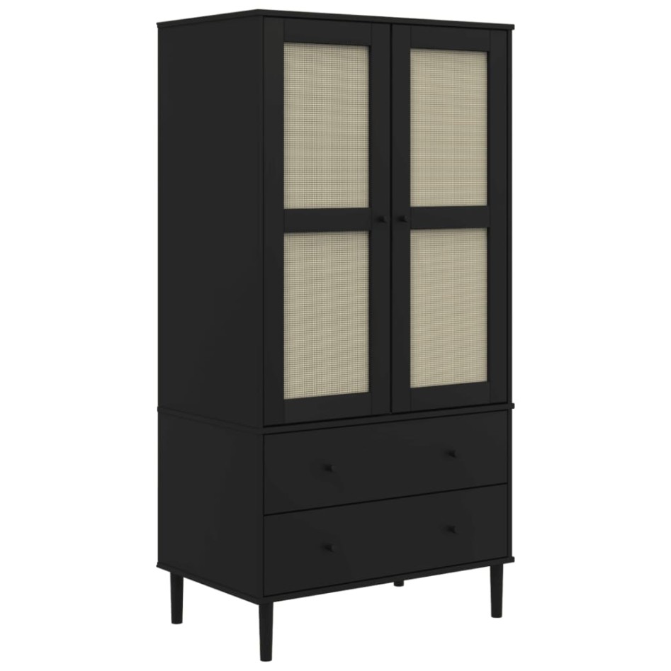Armario SENJA aspecto de ratán madera pino negro 90x55x175