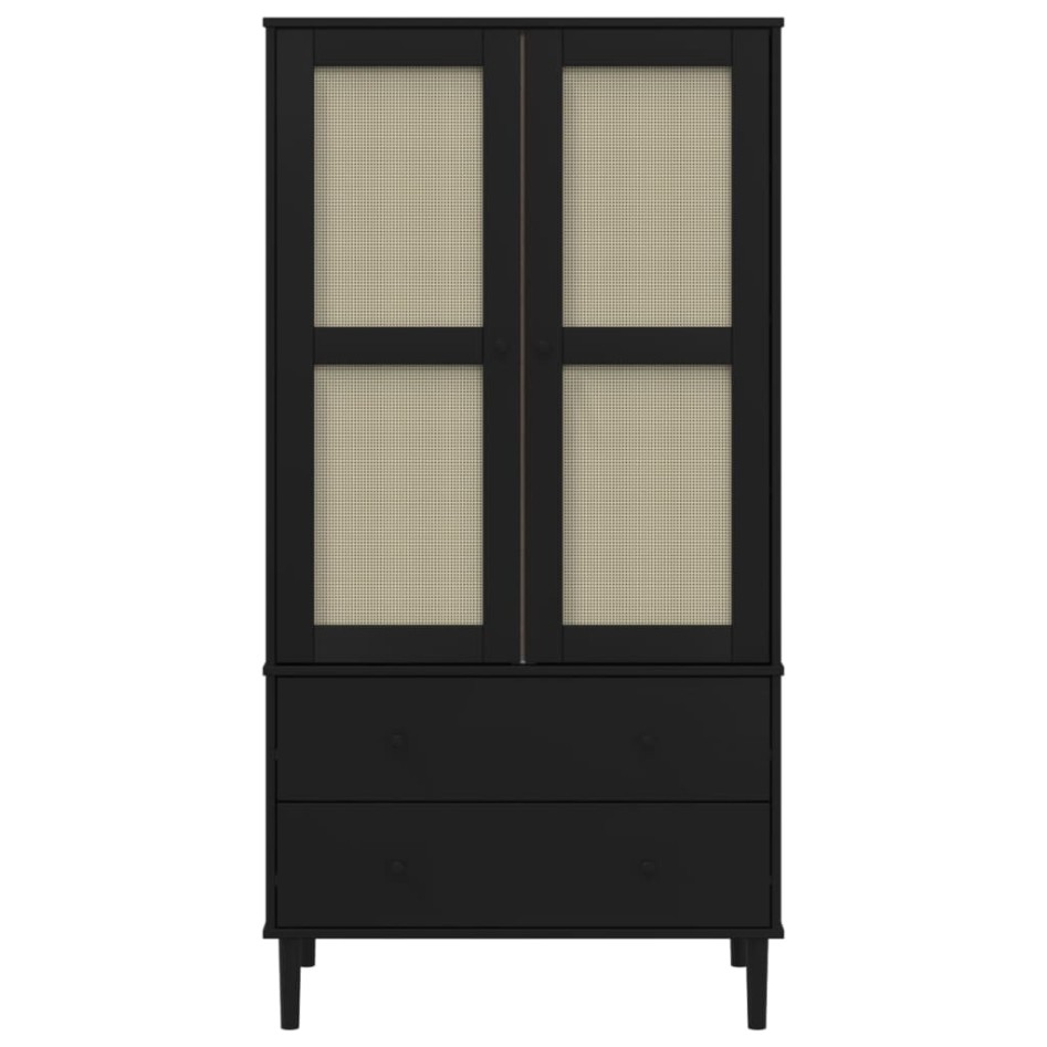 Armario SENJA aspecto de ratán madera pino negro 90x55x175