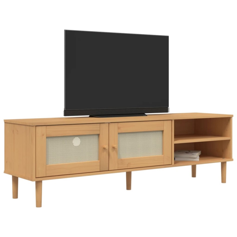 Mueble de TV SENJA aspecto ratán madera pino marrón