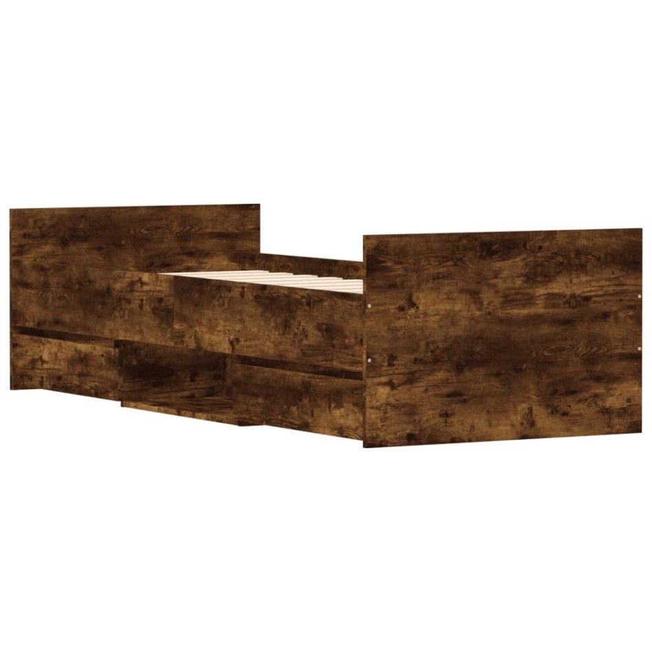 Estructura de cama con cabecero piecero roble ahumado 75x190