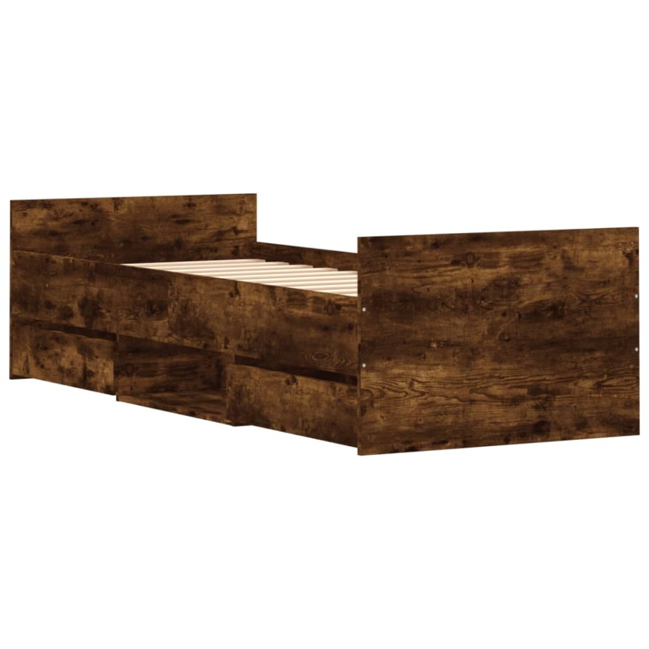 Estructura de cama con cabecero piecero roble ahumado 75x190