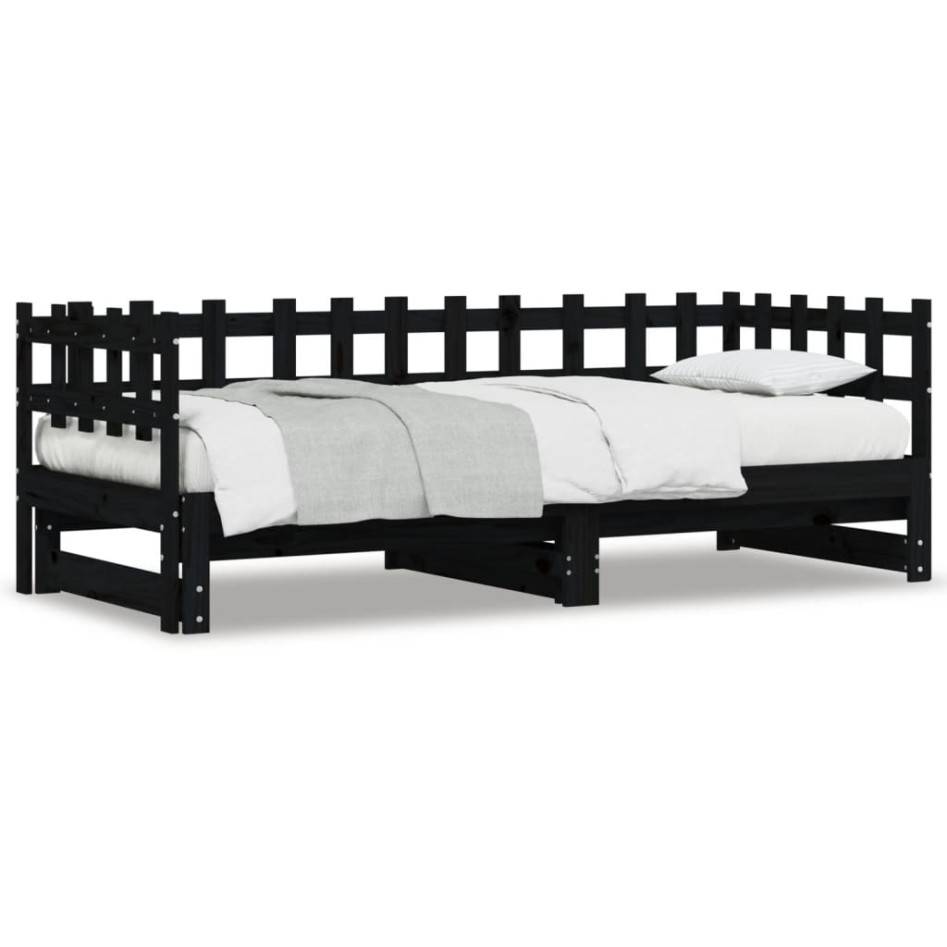 Sofá cama extraíble madera maciza de pino negro 2x(90x190)