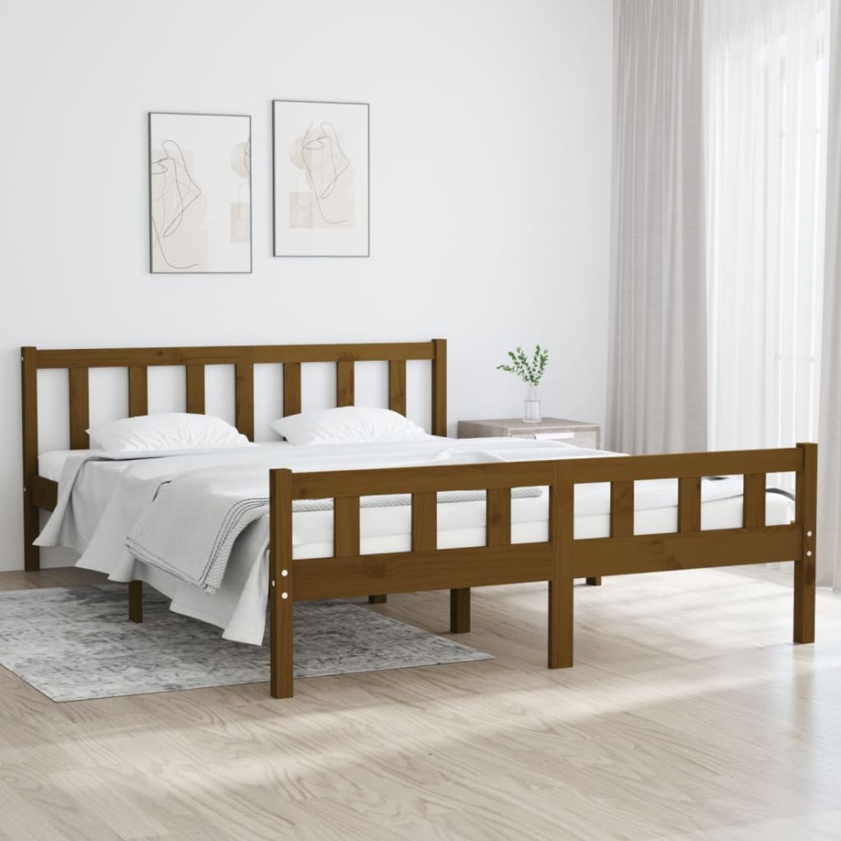 Estructura de cama madera maciza marrón miel 140x200