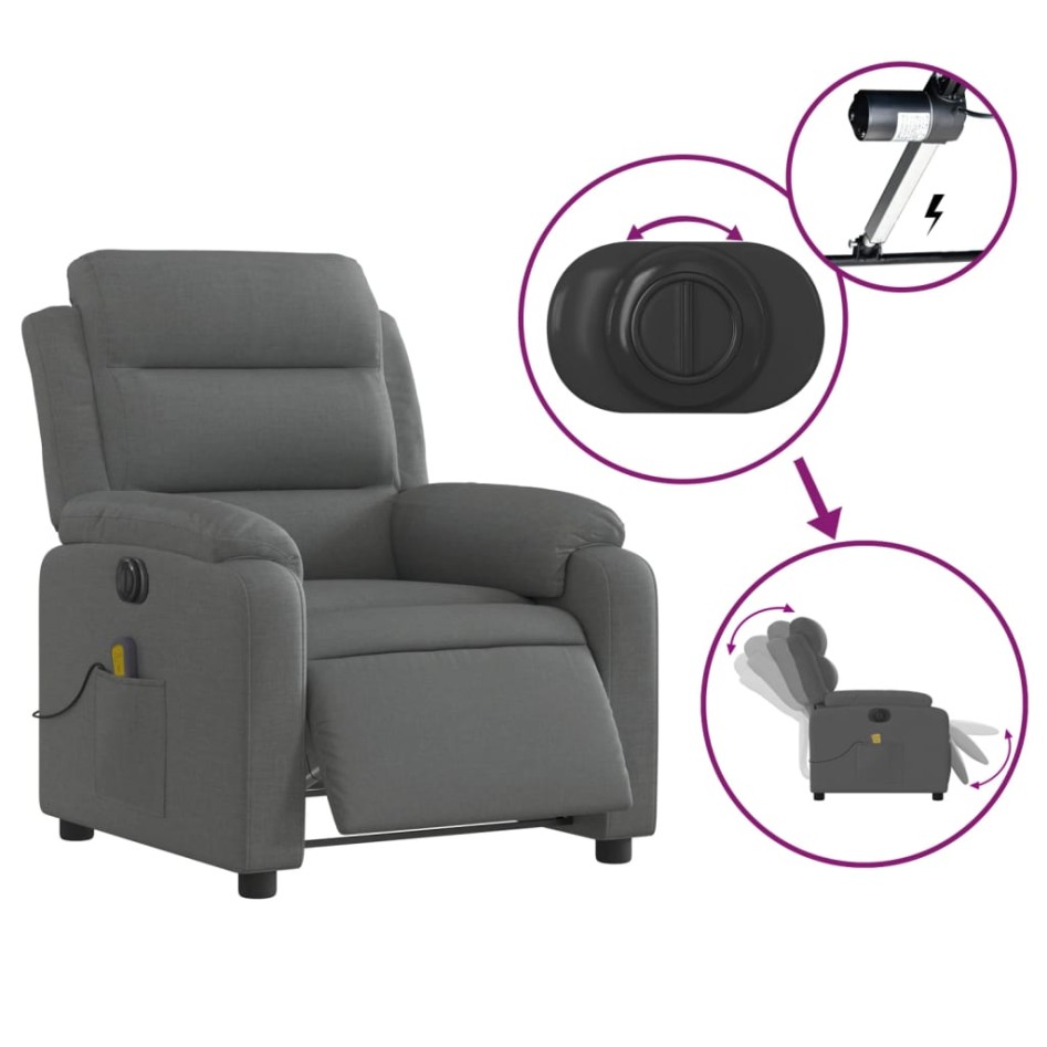 Sillón reclinable de masaje eléctrico tela gris