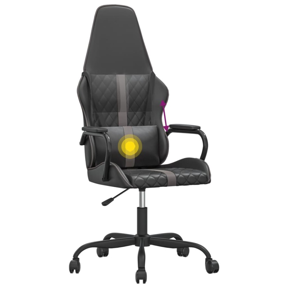 Silla gaming con masaje cuero sintético gris y