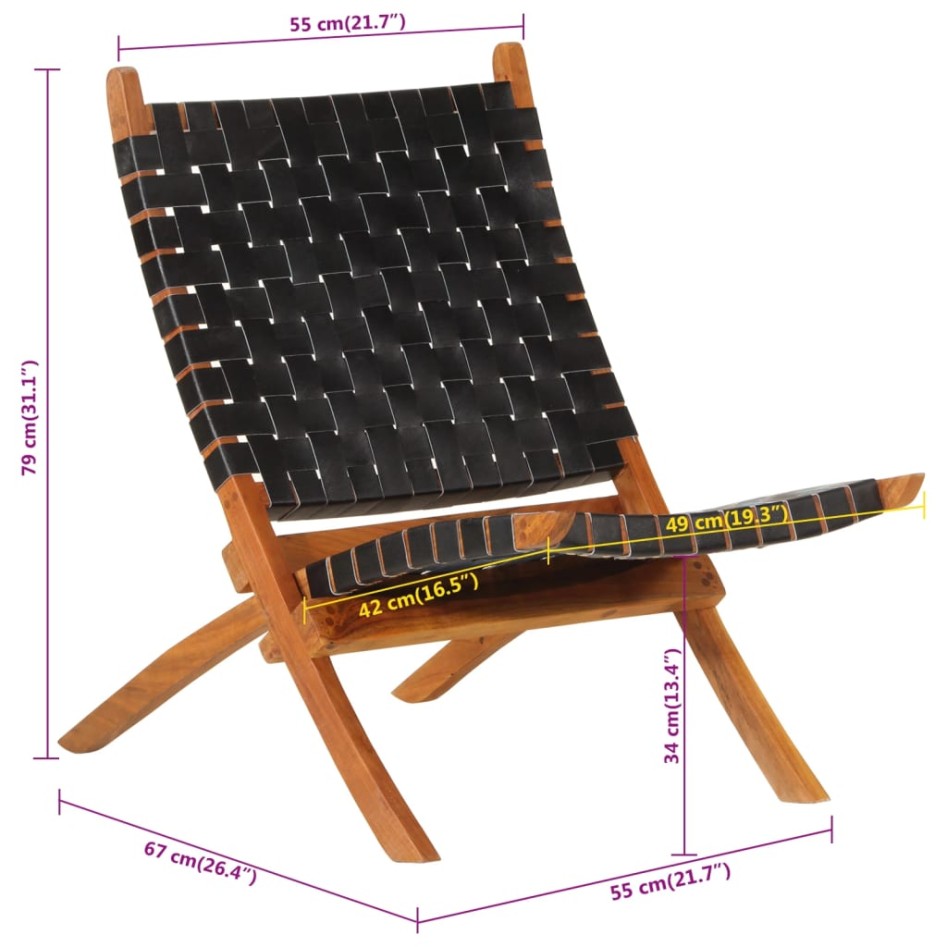 Silla de relax plegable cuero auténtico