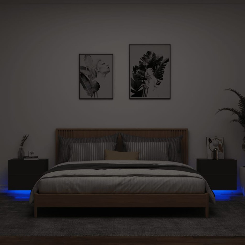 Mesitas de noche de pared con luces LED 2 unidades