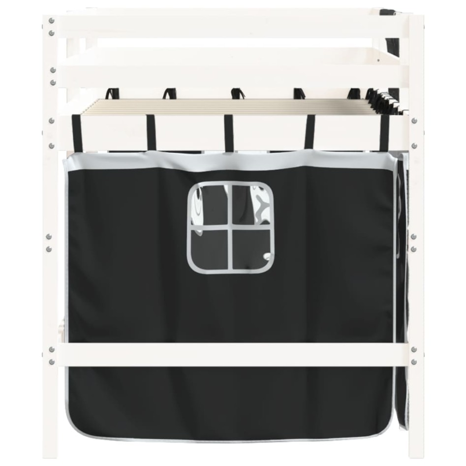 Cama alta niños con cortinas madera pino blanco negro 90x200