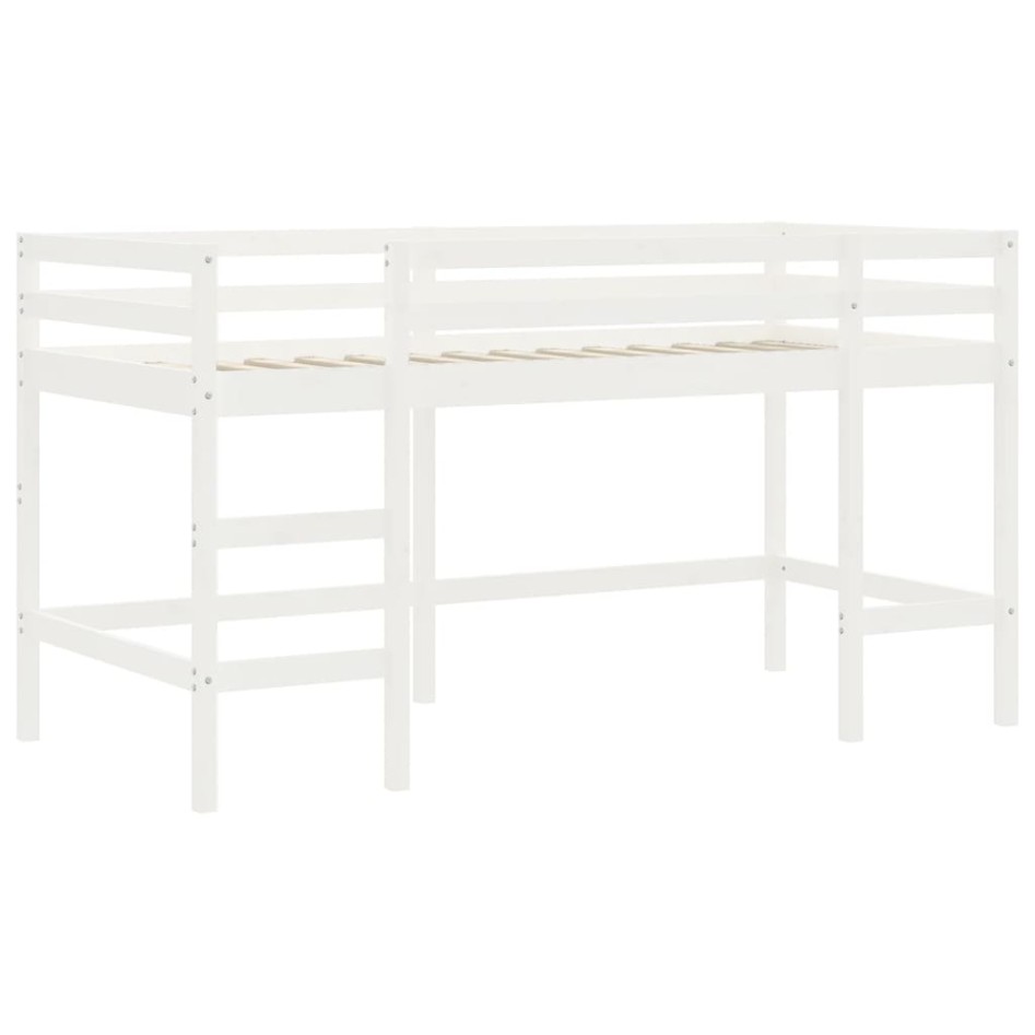 Cama alta niños con cortinas madera pino blanco negro 90x200