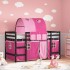 Cama alta para niños con túnel madera pino rosa 80x200