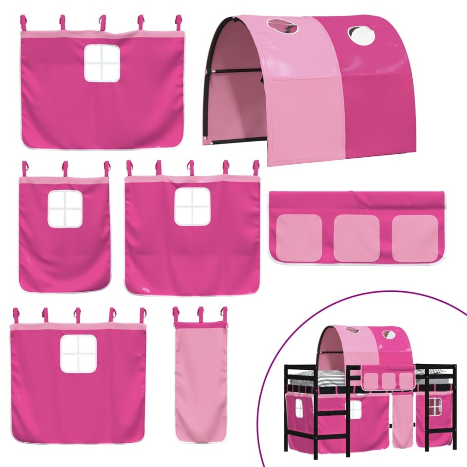 Cama alta para niños con túnel madera pino rosa 80x200