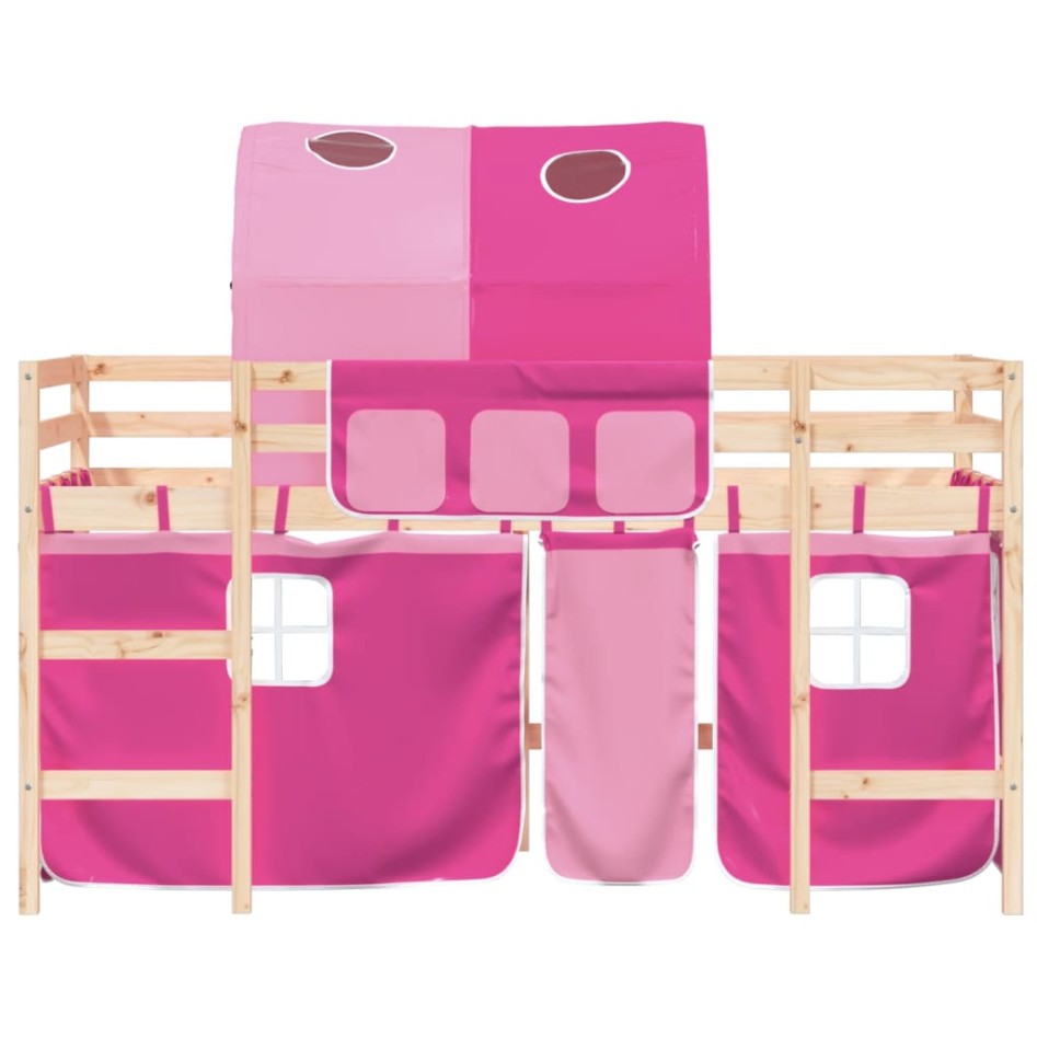Cama alta para niños con túnel madera pino rosa 80x200