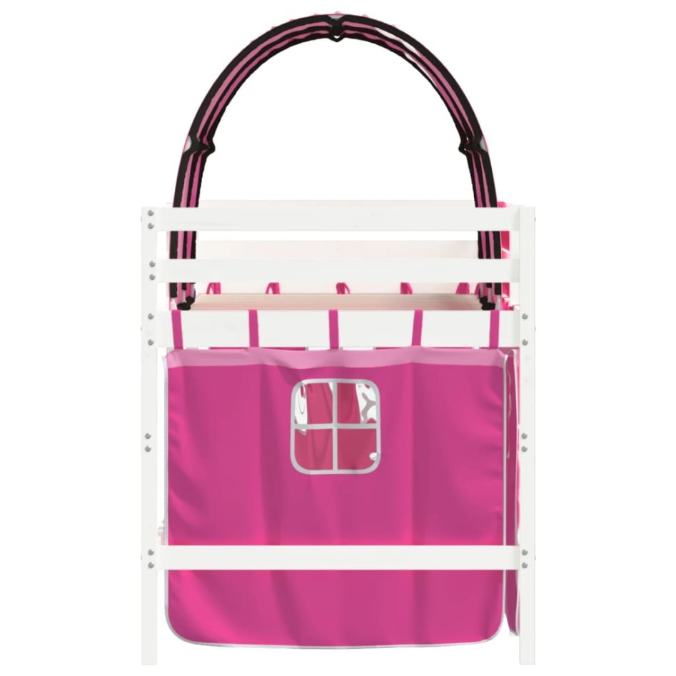 Cama alta para niños con túnel madera pino rosa 90x190