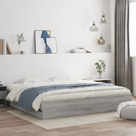 Cama con cajones madera ingeniería gris Sonoma 200x200