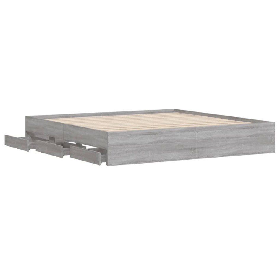 Cama con cajones madera ingeniería gris Sonoma 200x200