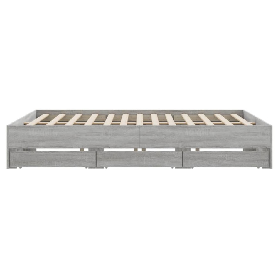 Cama con cajones madera ingeniería gris Sonoma 200x200