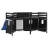 Cama alta niños con cortinas madera pino blanco negro 90x200