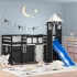 Cama alta niños con torre madera pino blanco negro 90x190