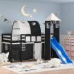 Cama alta niños con torre madera pino blanco negro 90x190 cm