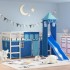 Cama alta para niños con torre madera pino azul 90x190