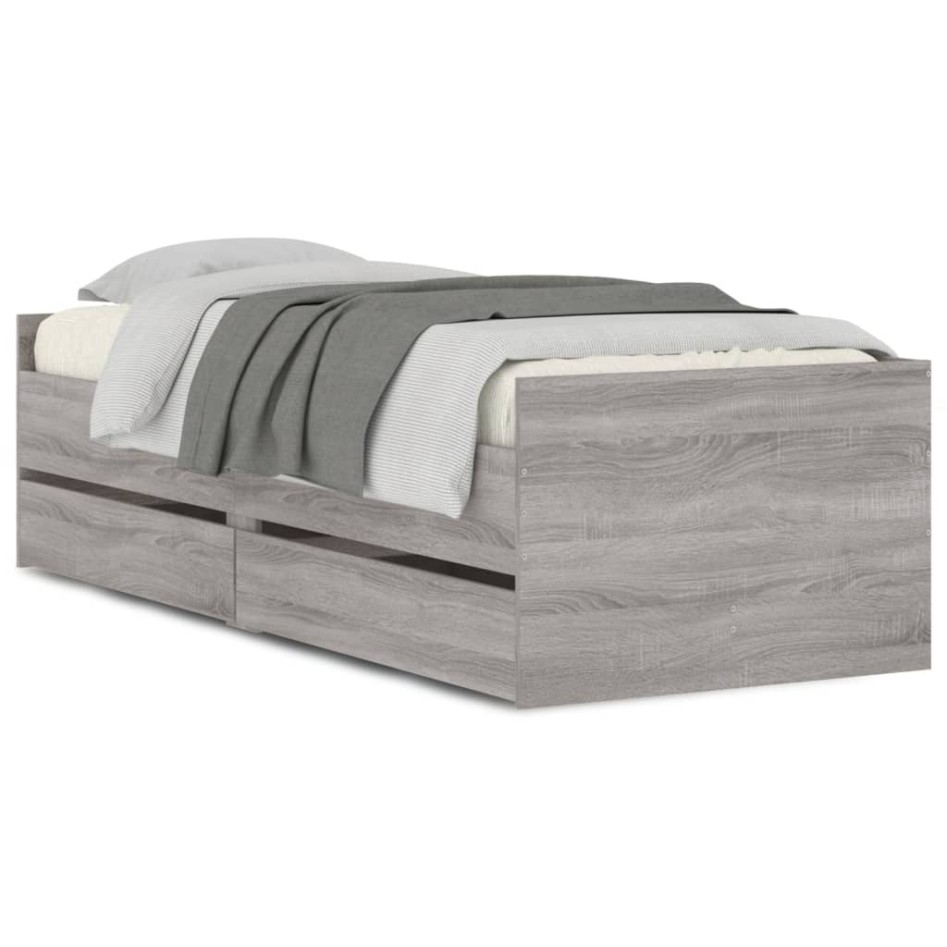 Estructura de cama con cajones gris Sonoma 100x200