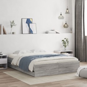 Cama con cajones madera ingeniería gris Sonoma 150x200