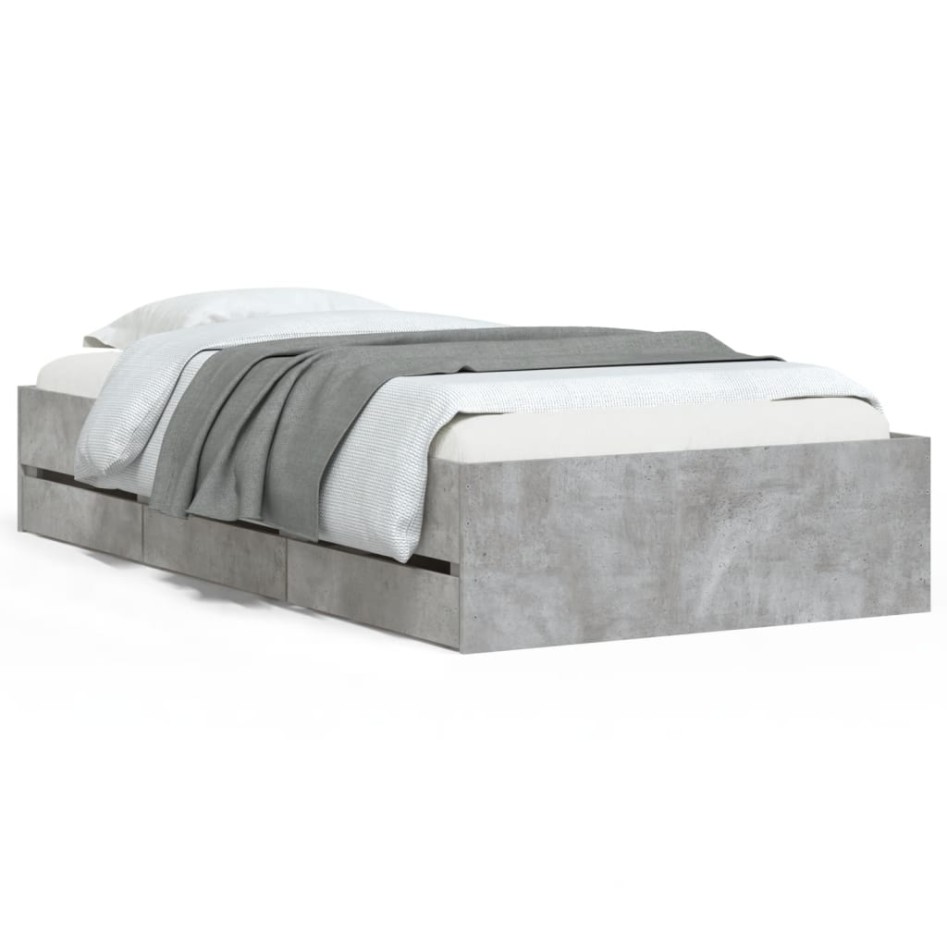 Cama con cajones madera ingeniería gris hormigón 100x200