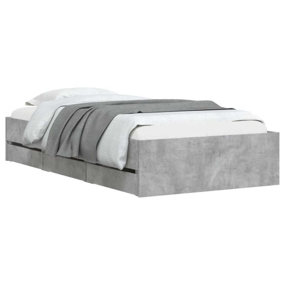 Cama con cajones madera ingeniería gris hormigón 100x200