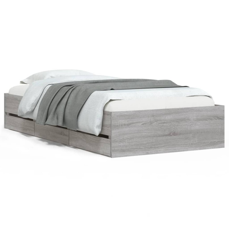 Cama con cajones madera ingeniería gris Sonoma 100x200