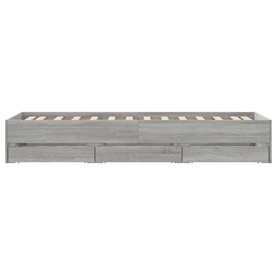 Cama con cajones madera ingeniería gris Sonoma 100x200