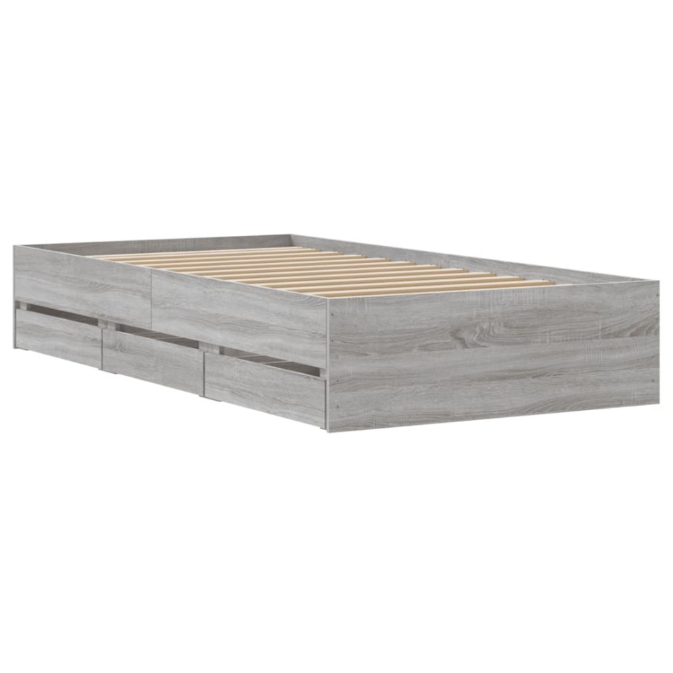 Cama con cajones madera ingeniería gris Sonoma 100x200