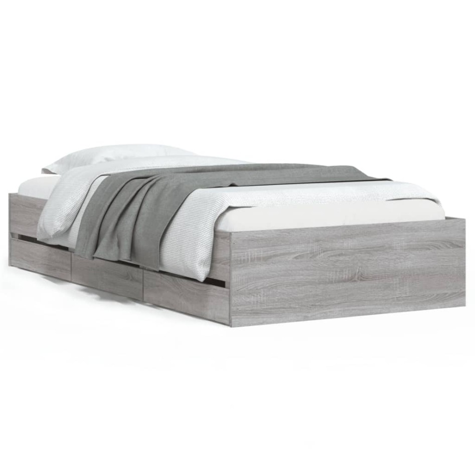 Cama con cajones madera ingeniería gris Sonoma 90x200