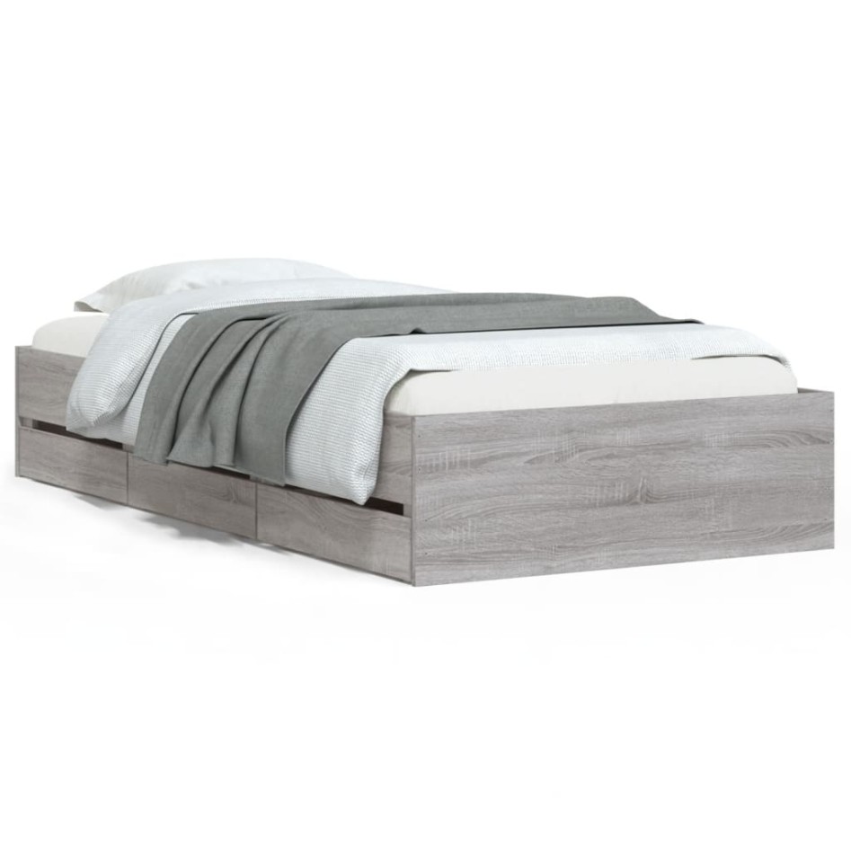 Cama con cajones madera de ingeniería gris Sonoma 75x190