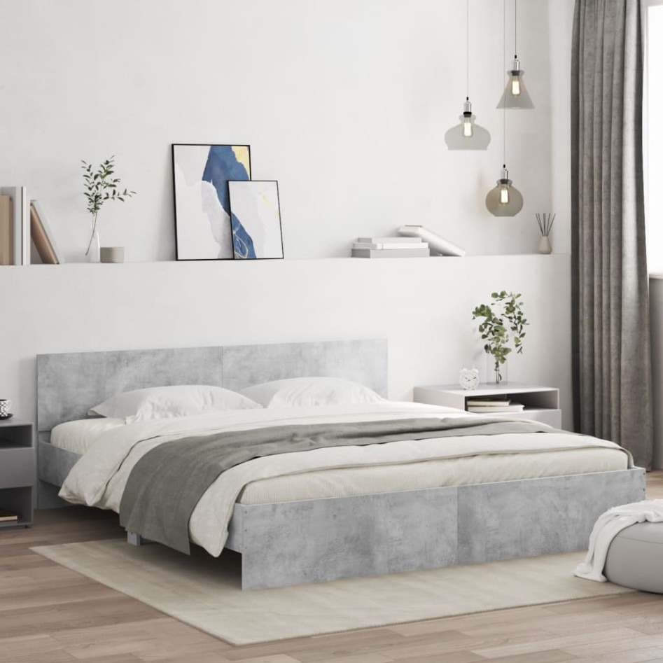 Estructura de cama con cabecero gris hormigón
