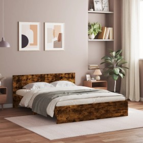 Estructura de cama con cabecero roble ahumado 140x200