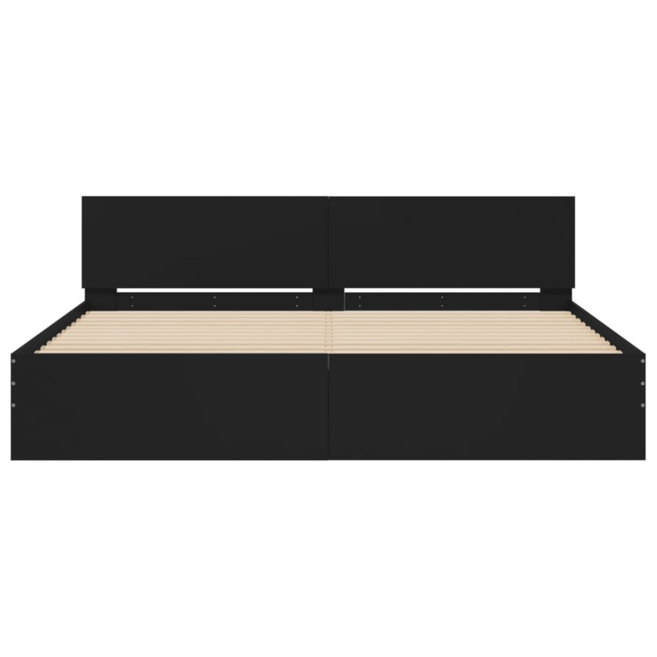 Estructura de cama cabecero y luces LED negra 180x200